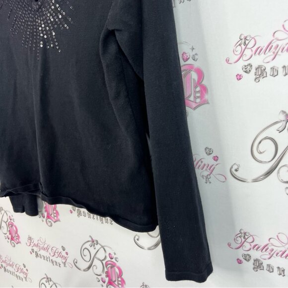 Kasper Knits sweater sparkly embroidered sequins Black Top with Silver Sequins - Picture 9 of 9